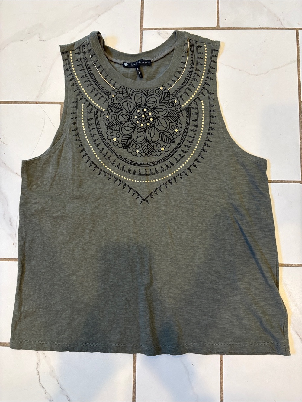 Women’s House of Harlow 1960 Olive Green Boho Tank w/ Mandala - small LP